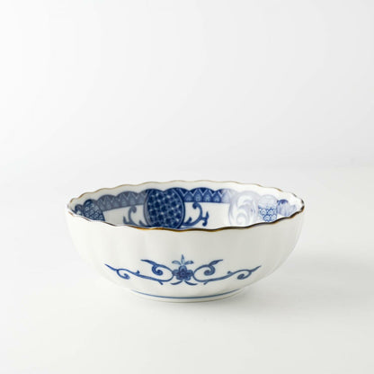 美濃燒藍染小紋木槿花瓷碗│Minoyaki Hibiscus Porcelain Bowl