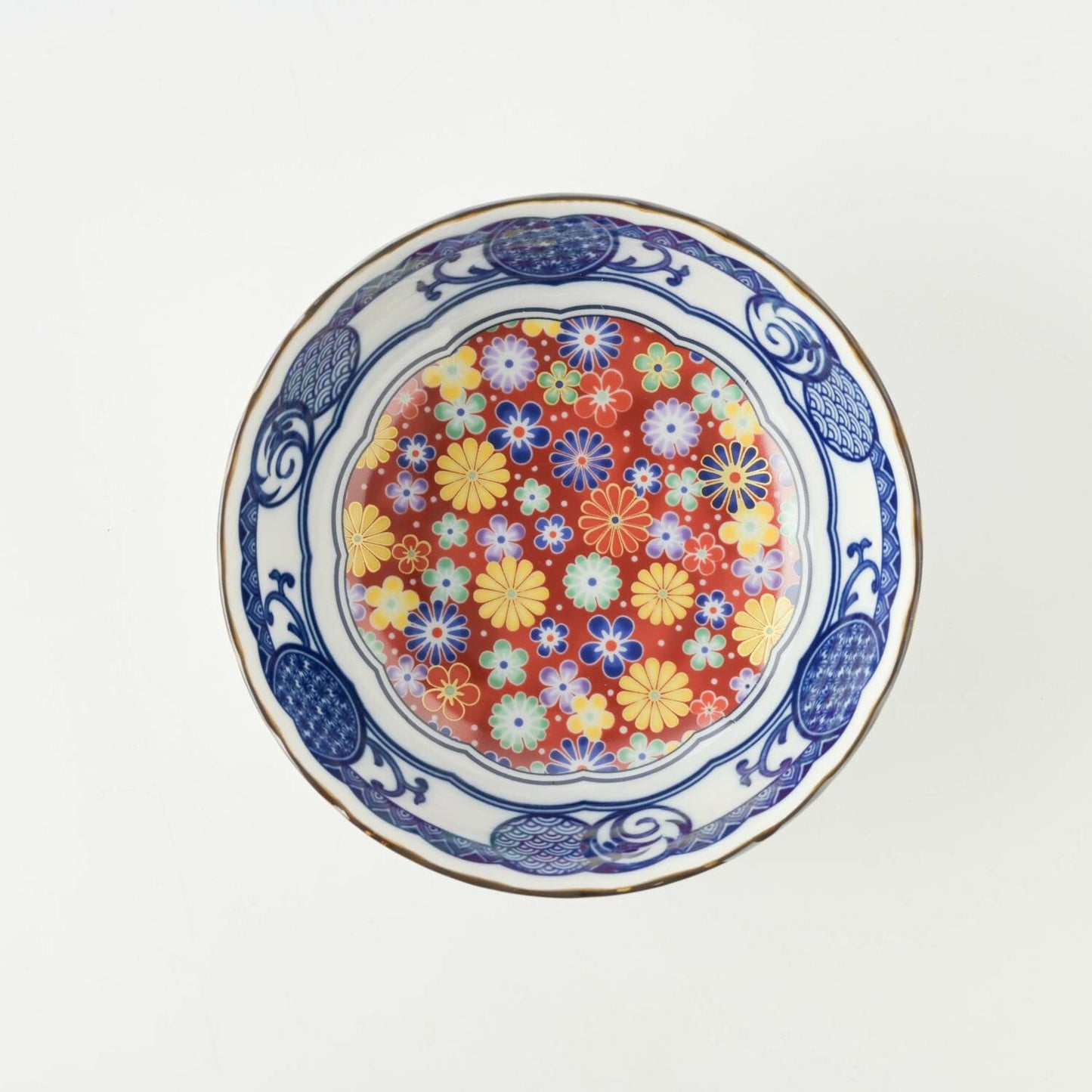 美濃燒藍染小紋和菊瓷碗│Minoyaki Chrysanthemum Porcelain Bowl