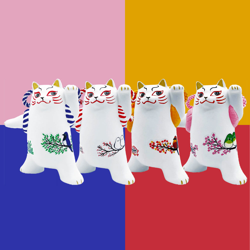 歌舞伎貓王擺設 (4件套裝)│Kabuki Cat Seto-Yaki Mascot (4-piece value set)