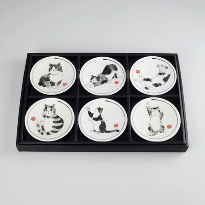 墨繪貓兒美濃燒小碟套裝│Sumi-e Cat Minoyaki Petite Plate Set