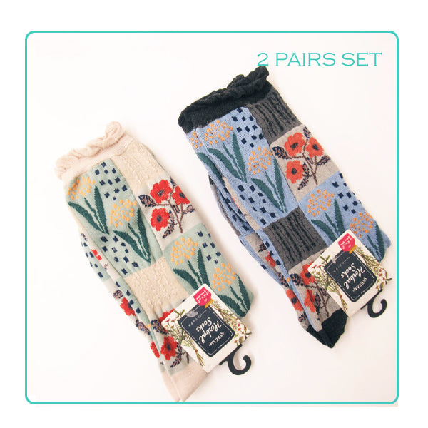 Stream 拼布花式襪子 (2對)│Stream Flower Patchwork Socks (2 pairs)